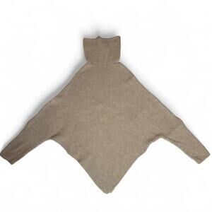 Beige Oversized Poncho Sweater Turtleneck Batwing Dolman Knit Size L